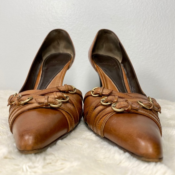 Bally Tan Leather Stilettos w/Decorative Buckles - Picture 8 of 16